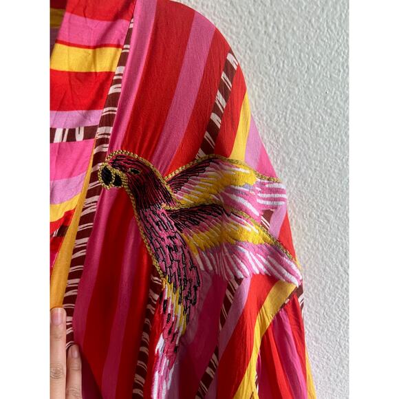 Farm Rio Anthropologie Lucy Stripe Embroidered Kimono Jacket cardigan size S - Picture 3 of 14